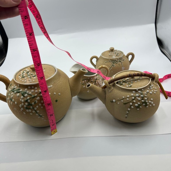 Antique Meiji Period Tea Set 4 Pieces Shark Skin Moriage Porcelain Cream Sugar - Picture 16 of 16